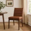 Lissa Dining Chair, Channel Stitching, Brown Polyester Cushions, Wood Legs