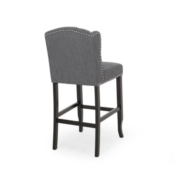 Seliva Barstool Chair Set of 2, Charcoal Gray, Tufted Back, Black Wood