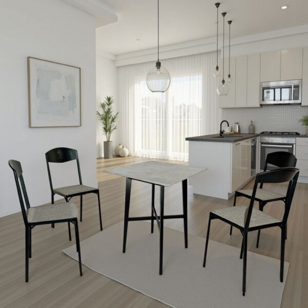 Ashi Bar Height Dining Table, 31 Inch, White Laminate, Black Wood Frame