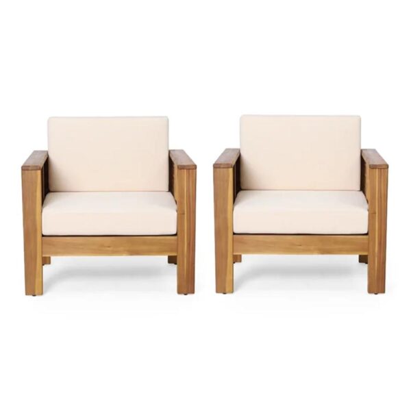 Siyal Outdoor Club Accent Chair Set of 2, Soft Beige, Brown Acacia Wood