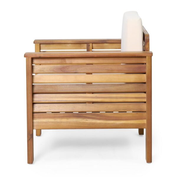 Siyal Outdoor Club Accent Chair Set of 2, Soft Beige, Brown Acacia Wood