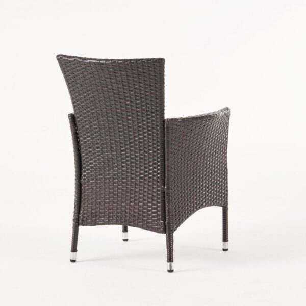 Clem Dining Chair Set of 2, Beige, Outdoor Dark Brown Wicker, Iron Frame