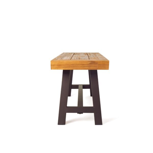 Leslee Outdoor Bench Set of 2, Light Brown Wood, Black Metal, 63 Inch