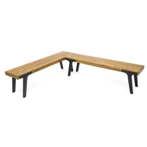 150220266991e96bc573a.jpeg Sheldon Outdoor Bench Set of 2, Slat Panel, 63 Inch Brown Wood, Black