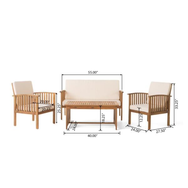 Sayan 4pc Outdoor Coffee Table Set, Loveseat, 2 Chairs, Beige, Brown