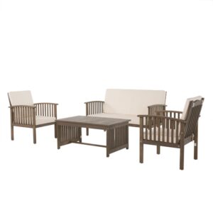 150220266991e98ccbb1c.jpeg Sayan 4pc Outdoor Coffee Table Set, Loveseat, 2 Chairs, Beige and Gray