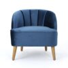 150220266991e9a76946f.jpeg Shale Accent Chair, Navy Blue Velvet, Curved Backrest, Brown Wood Legs