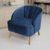 150220266991e9b1ac073.jpeg Shale Accent Chair, Navy Blue Velvet, Curved Backrest, Brown Wood Legs