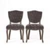 Jette Dining Chair Set of 2, Charcoal Gray Tufted Velvet, Brown Wood