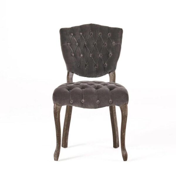 Jette Dining Chair Set of 2, Charcoal Gray Tufted Velvet, Brown Wood