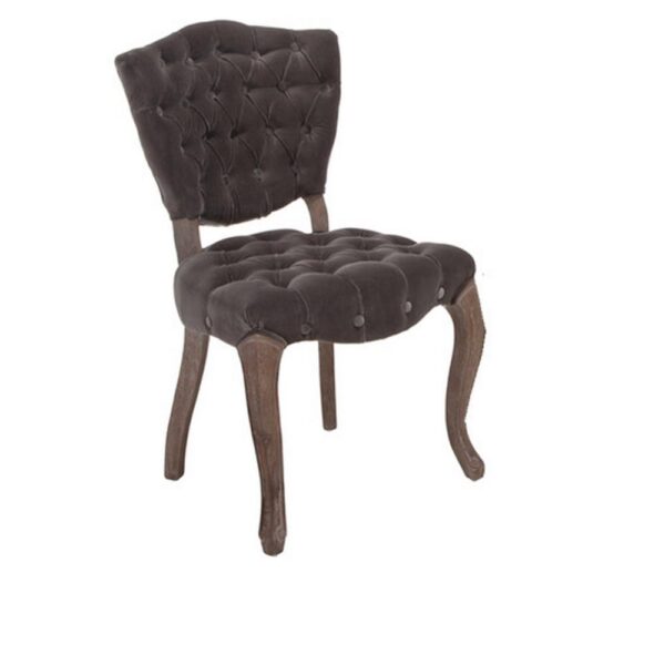Jette Dining Chair Set of 2, Charcoal Gray Tufted Velvet, Brown Wood
