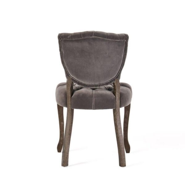 Jette Dining Chair Set of 2, Charcoal Gray Tufted Velvet, Brown Wood