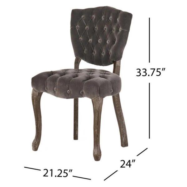 Jette Dining Chair Set of 2, Charcoal Gray Tufted Velvet, Brown Wood