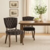 Jette Dining Chair Set of 2, Charcoal Gray Tufted Velvet, Brown Wood