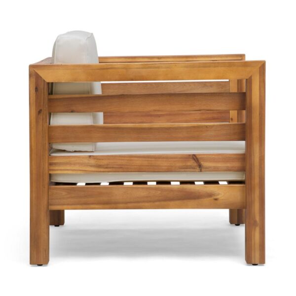 Carie Outdoor Accent Chair, Beige, Soft Cushions, Brown Acacia Wood