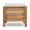 Carie Outdoor Accent Chair, Beige, Soft Cushions, Brown Acacia Wood