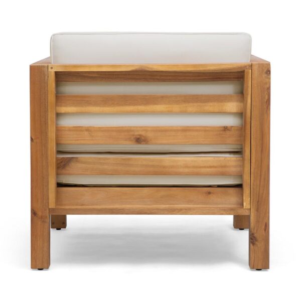 Carie Outdoor Accent Chair, Beige, Soft Cushions, Brown Acacia Wood