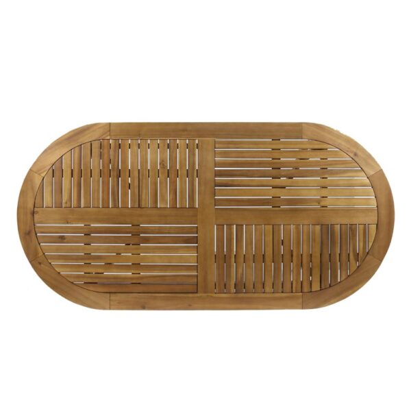 Outdoor Dining Table, 70 Inch Slat Style Oval Top, Teak Acacia Wood