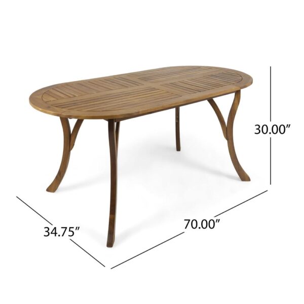 Outdoor Dining Table, 70 Inch Slat Style Oval Top, Teak Acacia Wood