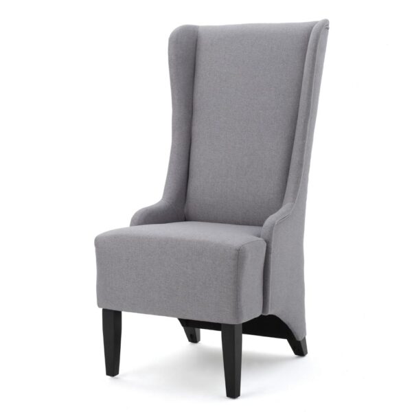 Becca Dining Chair, High Wingback Brown Birch Wood, Light Gray Fabric