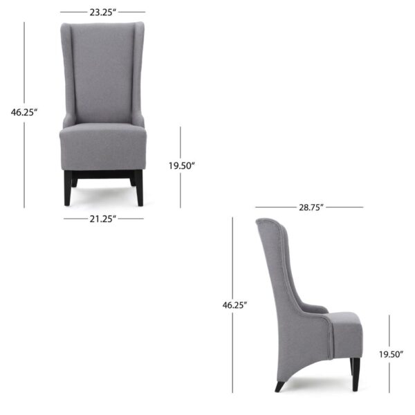 Becca Dining Chair, High Wingback Brown Birch Wood, Light Gray Fabric