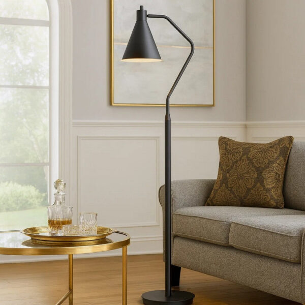 Sty 63 Inch Task Floor Lamp, Swivel Gray Shade, Angled Thin Metal Pole