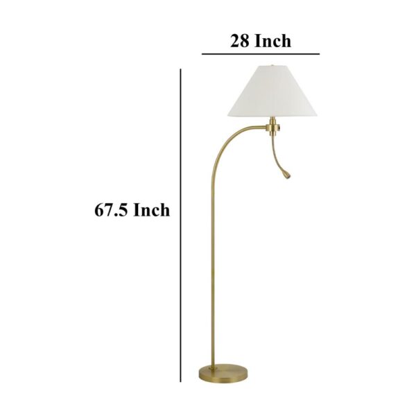 Ashy 68 Inch Task Floor Lamp, Gooseneck LED, White Shade Gold Arc Pole