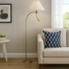 Ashy 68 Inch Task Floor Lamp, Gooseneck LED, White Shade Gold Arc Pole