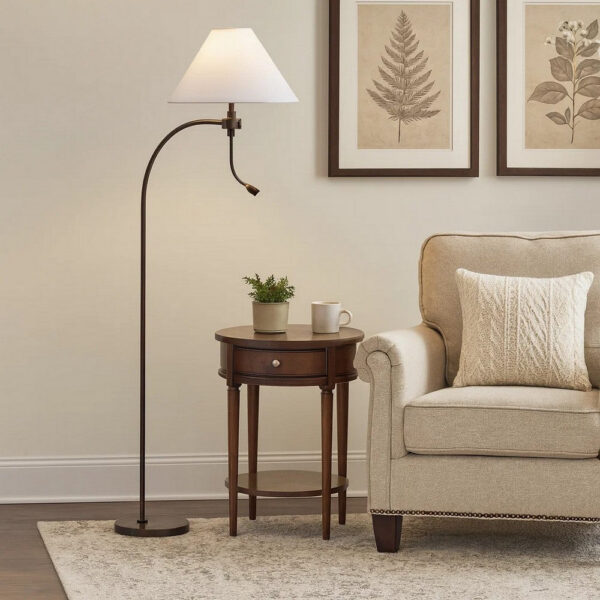 150220266991ea4ab22e7.jpeg Ashy 68 Inch Floor Lamp, Gooseneck LED, White Shade, Bronze Arc Pole