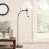 150220266991ea70326ae.jpeg Ashy 68 Inch Floor Lamp, Gooseneck LED, White Shade, Black Arc Pole