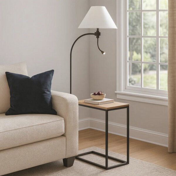 150220266991ea72c2111.jpeg Ashy 68 Inch Floor Lamp, Gooseneck LED, White Shade, Black Arc Pole
