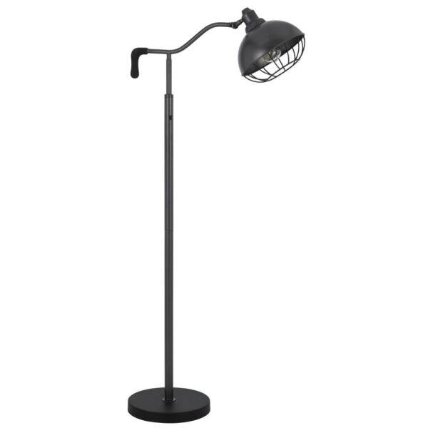 Loga 56 Inch Floor Lamp with Adjustable Cage Style Shade, Black Iron