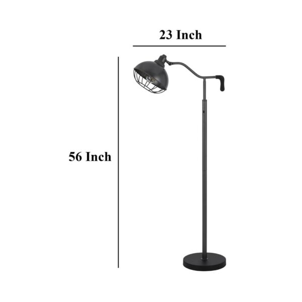 Loga 56 Inch Floor Lamp with Adjustable Cage Style Shade, Black Iron