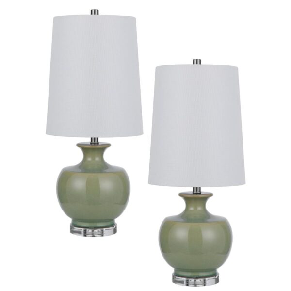 150220266991eabfc2613.jpeg Kela 28 Inch Table Lamp Set of 2, Green Ceramic Pot Base, White Shade