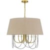 Pomy 28 Inch Chandelier, Hardback Burlap Shade, Gold Black Metal