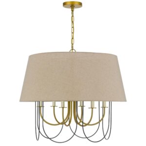 Pomy 28 Inch Chandelier, Hardback Burlap Shade, Gold Black Metal