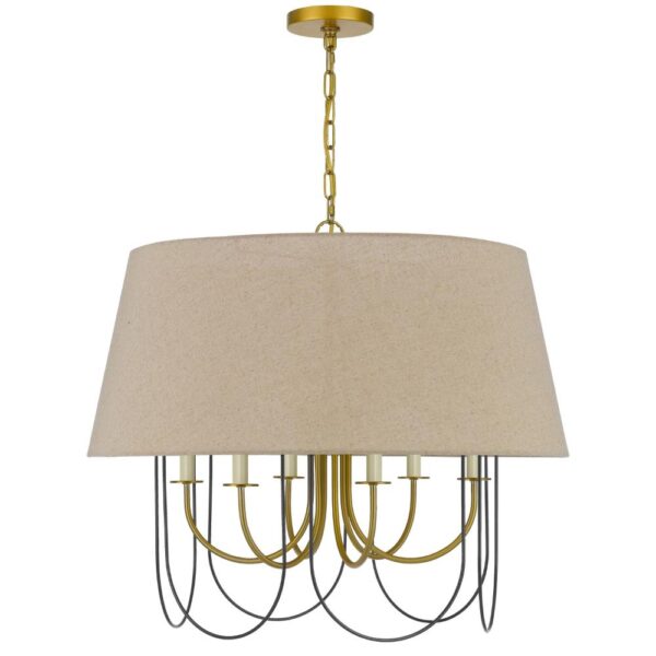 Pomy 28 Inch Chandelier, Hardback Burlap Shade, Gold Black Metal