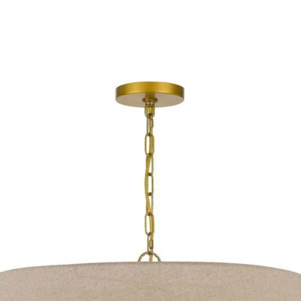 Pomy 28 Inch Chandelier, Hardback Burlap Shade, Gold Black Metal