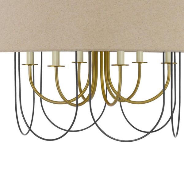 Pomy 28 Inch Chandelier, Hardback Burlap Shade, Gold Black Metal