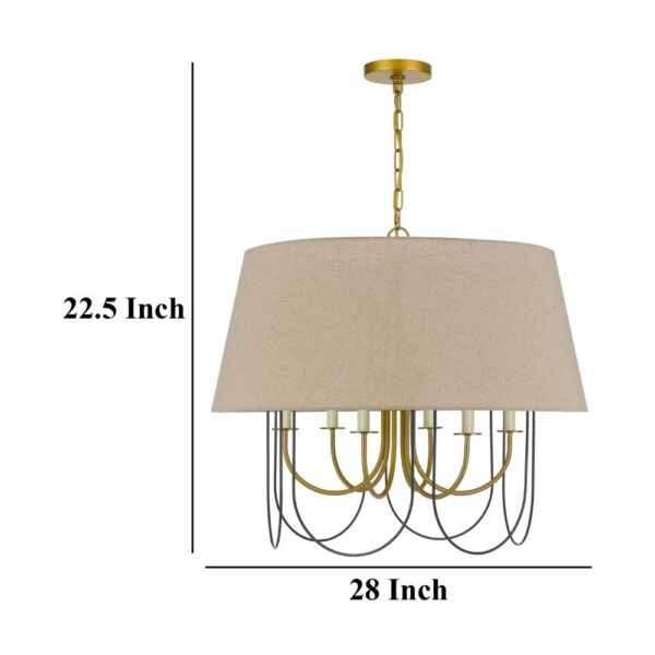 Pomy 28 Inch Chandelier, Hardback Burlap Shade, Gold Black Metal