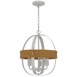 150220266991eaffa8b2d.jpeg Baty Chandelier, 3 Light Rustic Rattan, Round White Metal 18 Inch