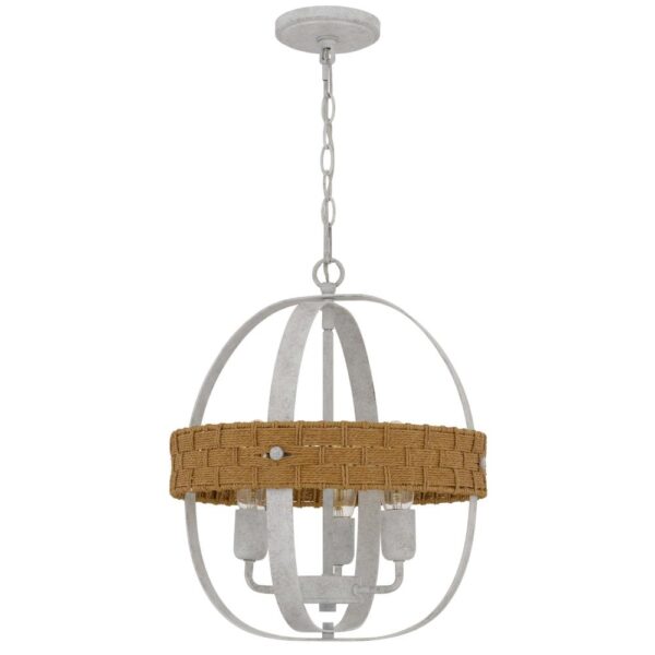 150220266991eaffa8b2d.jpeg Baty Chandelier, 3 Light Rustic Rattan, Round White Metal 18 Inch