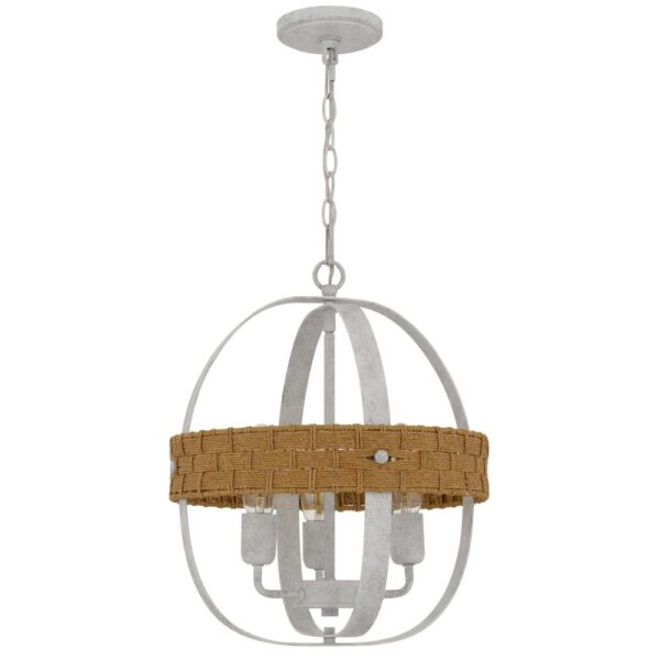 150220266991eb024b281.jpeg Baty Chandelier, 3 Light Rustic Rattan, Round White Metal 18 Inch