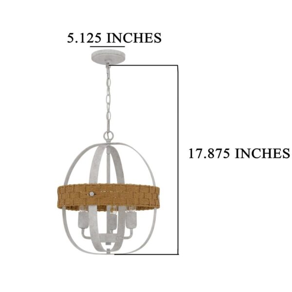 150220266991eb0999d10.jpeg Baty Chandelier, 3 Light Rustic Rattan, Round White Metal 18 Inch