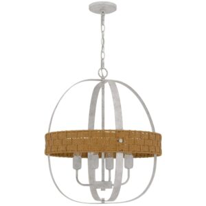150220266991eb15eee44.jpeg Baty Chandelier, 4 Light Rustic Rattan Round, White Metal 21 Inch