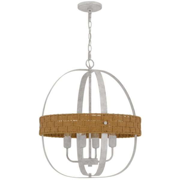 150220266991eb15eee44.jpeg Baty Chandelier, 4 Light Rustic Rattan Round, White Metal 21 Inch