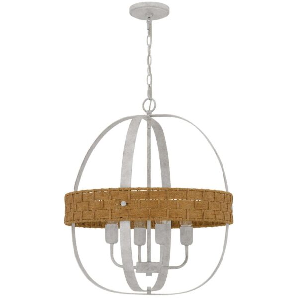 150220266991eb18a572a.jpeg Baty Chandelier, 4 Light Rustic Rattan Round, White Metal 21 Inch