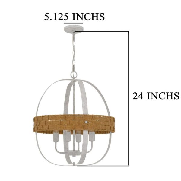 150220266991eb2107a8c.jpeg Baty Chandelier, 4 Light Rustic Rattan Round, White Metal 21 Inch