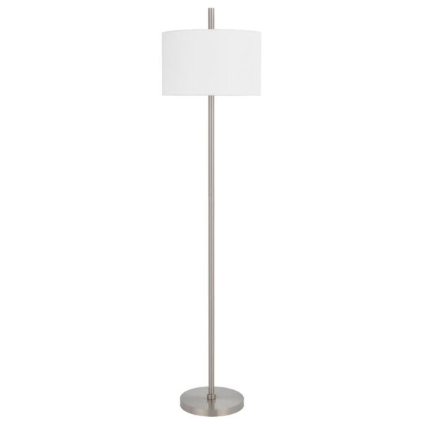 Ano Floor Lamp, Slim Frame, White Drum Shade, Chrome Metal 67 Inch