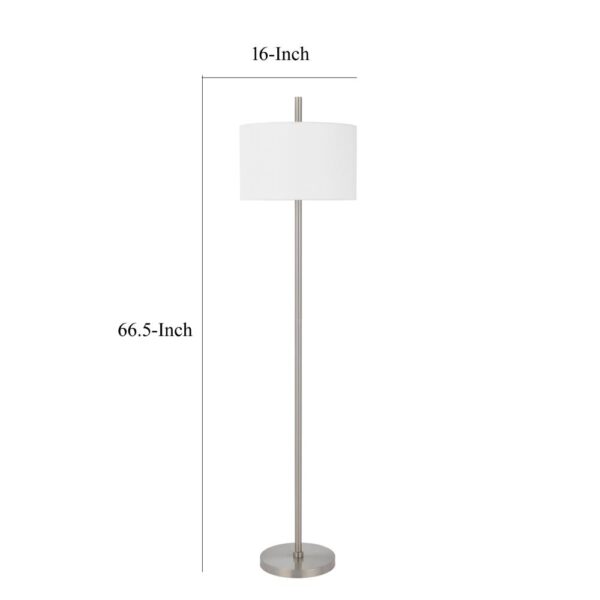 Ano Floor Lamp, Slim Frame, White Drum Shade, Chrome Metal 67 Inch
